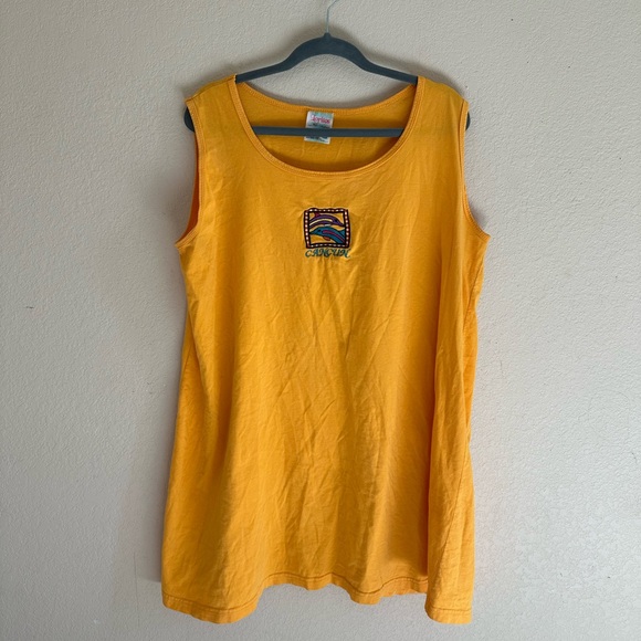 Loritos Tops - Vintage Cancun Sleeveless Loose Fit Tank Top Bright Yellow 100%Cotton Womens XL